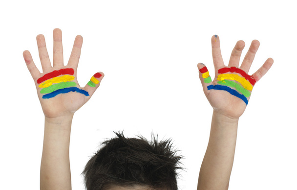 chlapec rukou malované barvou barevné - Fotografie, Obrázek