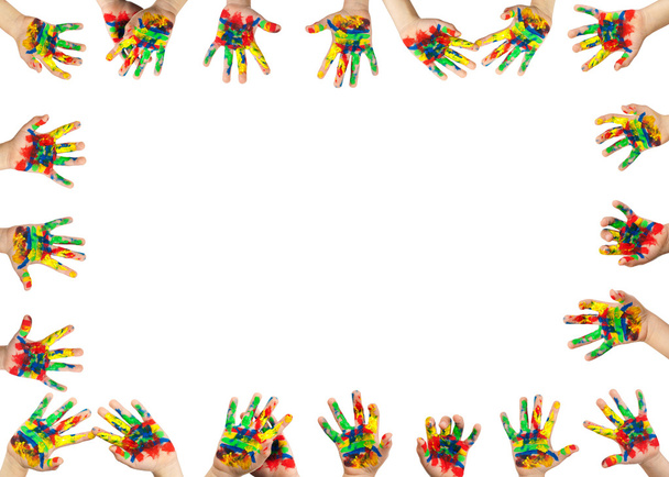 Boy hands painted with colorful paint - Foto, Imagem