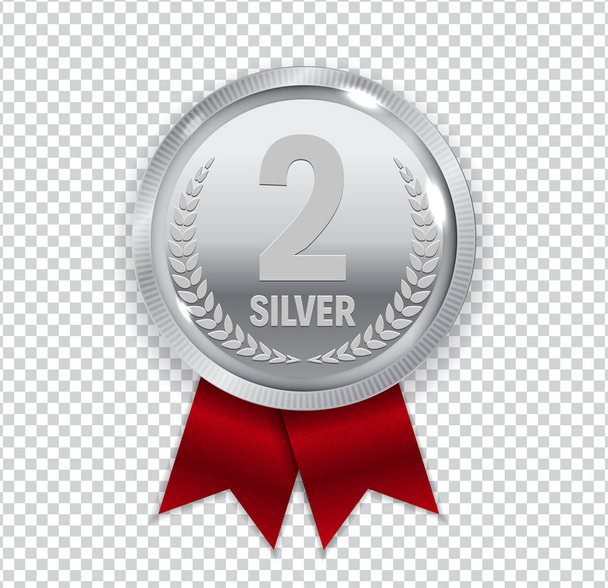 赤いリボンのアイコン記号 2 位でチャンピオン アート銀メダル - ベクター画像
