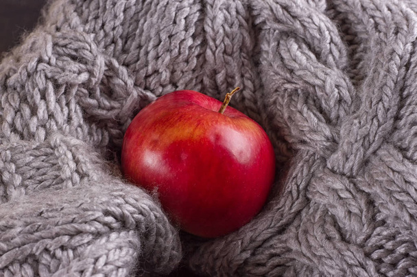 Červené jablko v pletený svetr - Fotografie, Obrázek