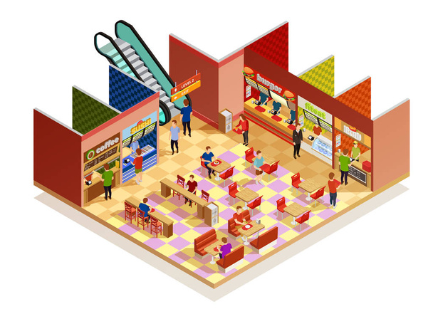 Food Court Isometric Composition - Vector, Image