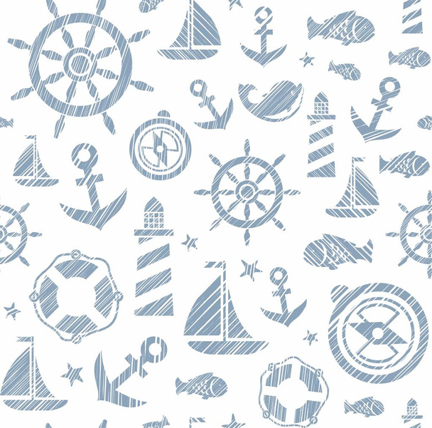 Nautical background, seamless, white and gray vector.  - Vector, Image