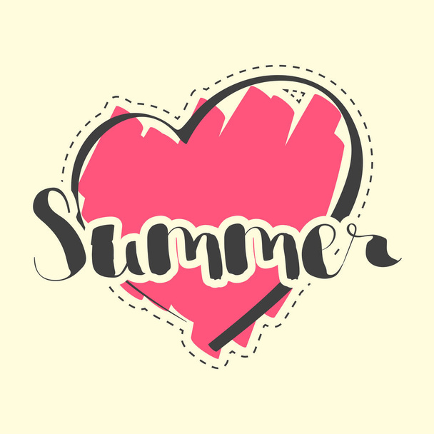 Hand lettering Summer on heart background. - Vector, imagen