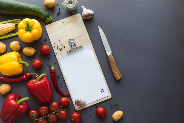 vegetables with blank paper and cutting board - Photo, Image