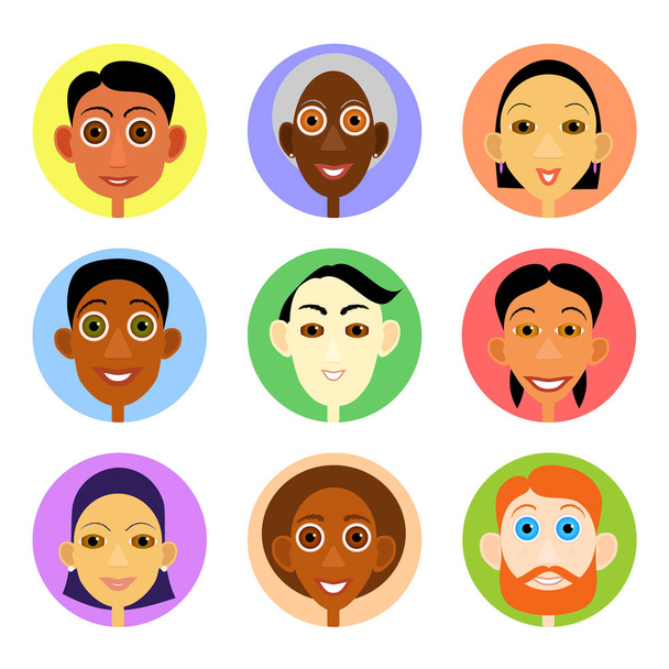 Çok ırklı avatarlar düz vektör tarzda ayarla - Vektör, Görsel