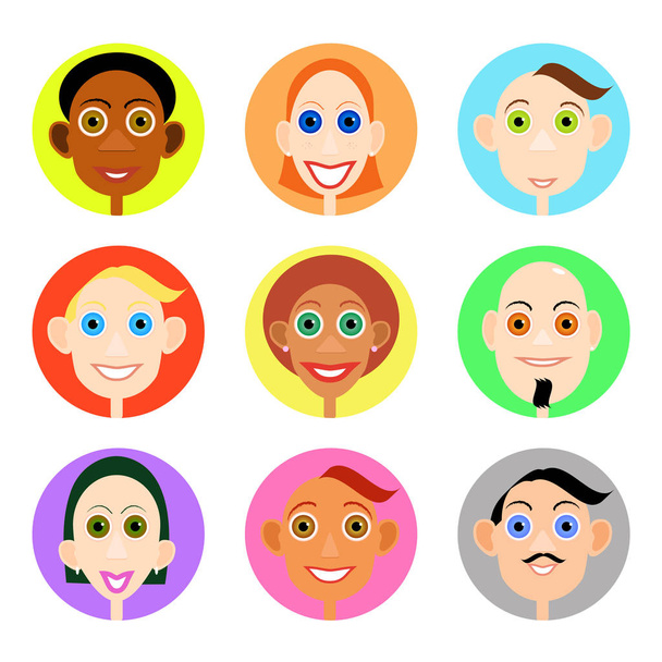 Multi-etnisch avatars in platte vector stijl instellen - Vector, afbeelding