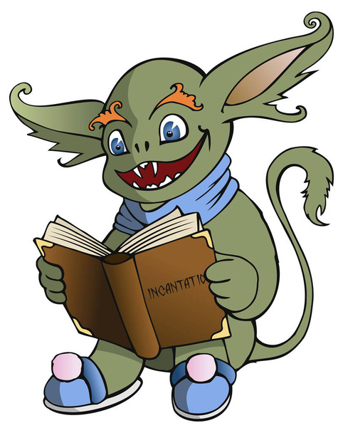 Gremlin čtení knihy - Vektor, obrázek