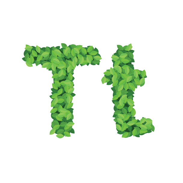 Vector eco alphabet letter T made from green leaves - Vektori, kuva