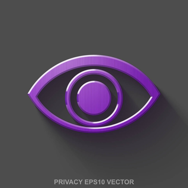 flaches 3D-Sicherheitssymbol aus Metall. violett glänzendes Metallauge auf grauem Hintergrund. Folge 10, Vektor. - Vektor, Bild