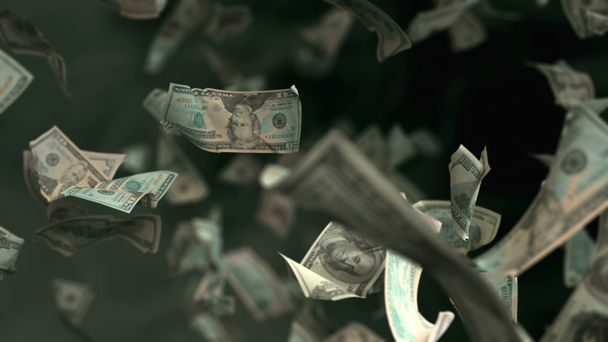 Padající dolar peníze ve zpomaleném filmu 4K Loopable - Záběry, video