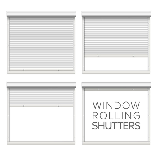 Fensterrollladen-Vektor. geöffnet und geschlossen. realistische Fenster, Türen, Garagenrollläden isoliert auf weißer Abbildung. - Vektor, Bild
