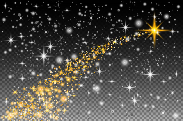 Абстрактний напівпрозорий векторний магічний світловий ефект зірки слідує за світловим ефектом з неоновим розмиванням вигнута лінія падає вгору. Ігристе напівпрозора комета боке. Особливий білий різдвяний ефект на прозорому фоні
 - Вектор, зображення