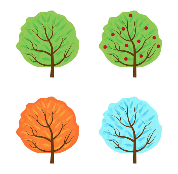Trees set the seasons icon flat style. Isolated on white background. Vector illustration. - Vector, Image