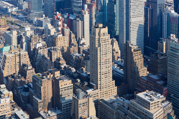 New York City Manhattan skyline aerial view with skyscrapers in the morning - 写真・画像