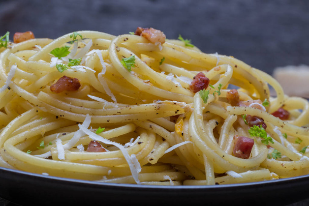 Spaghetti Carbonara with bacon and Parmesan. - Fotografie, Obrázek