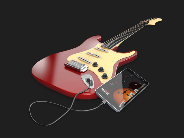 3d illustration of online guitar lessons. Musical app concept. - Fotó, kép
