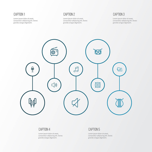 Music Outline Icons Set. Collection Of Orator, Template, Stringed And Other Elements. Also Includes Symbols Such As Wireless, Mute, Speaker. - Vector, Image