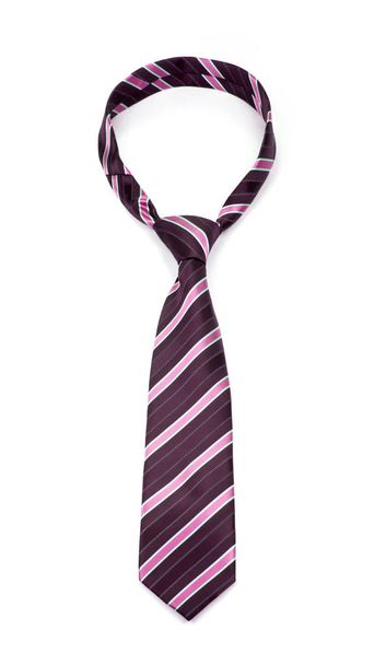 stylish tied pink and vinous striped tie isolated on white background - Photo, Image