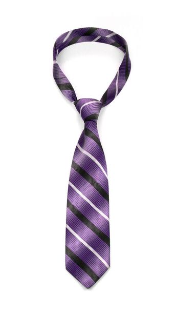 стильный связанный фиолетовый полосатый галстук изолирован на белом фоне
 - Фото, изображение