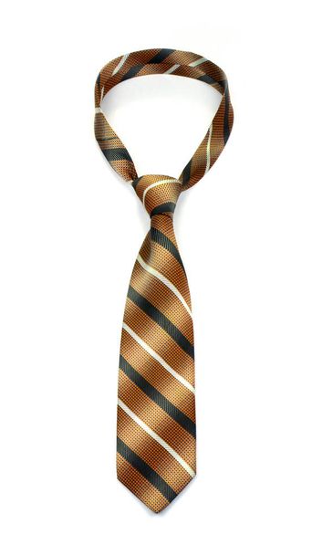 stylish tied orange striped tie isolated on white background - Photo, Image
