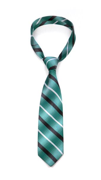 стильный связанный бирюзовый полосатый галстук на белом фоне
 - Фото, изображение