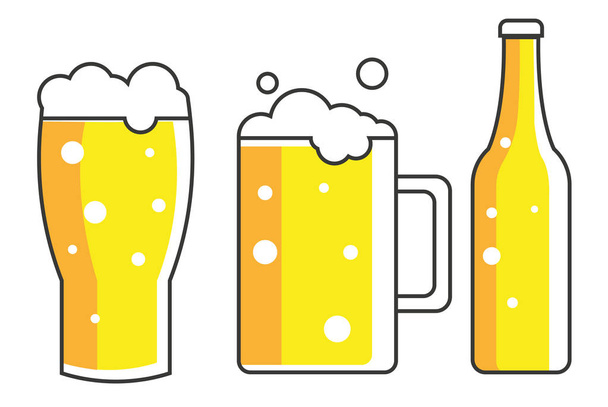 Glass, mug and a bottle of beer - Vector, Image