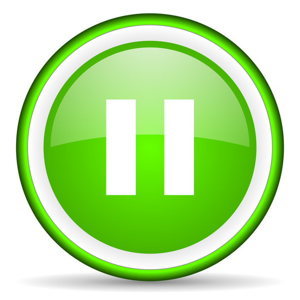 pause green glossy icon on white background - Fotografie, Obrázek