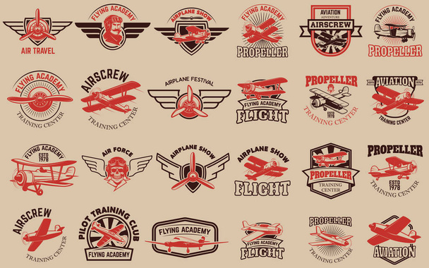 Set of airplane training center emblems. Design elements for log - Vektör, Görsel