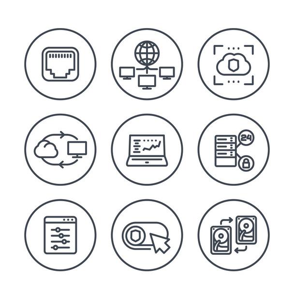 servers, networks, cloud solutions line icons - Wektor, obraz