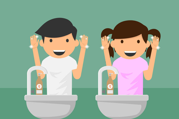 Kids hands washing. vector illustration. - Vector, Image