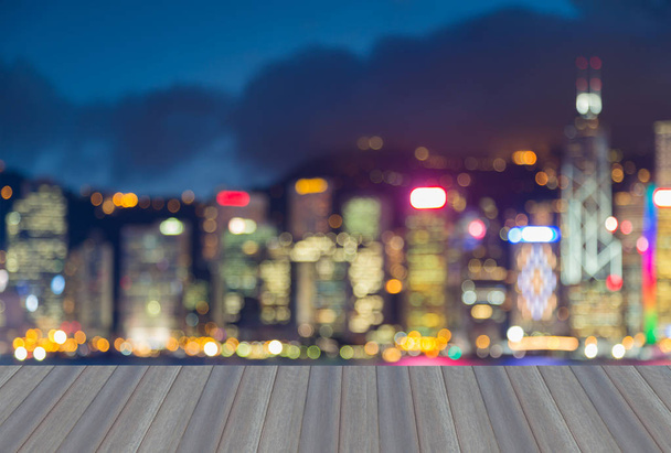  Twilight blurred bokeh Hong Kong city office building light night view, abstract background - Photo, Image