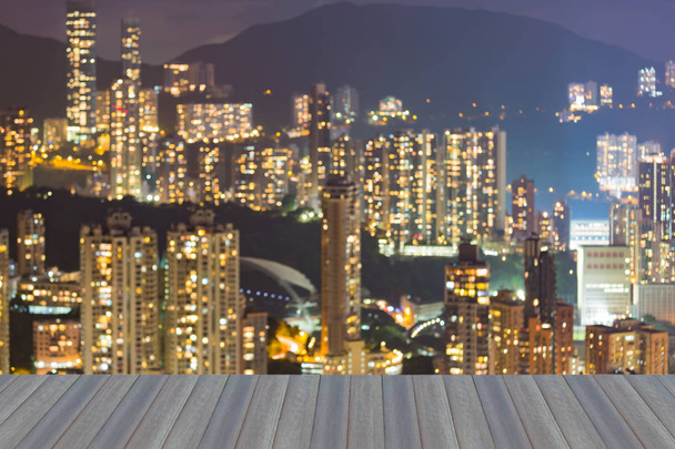 Blurred bokeh light city apartment over mountain, abstract background - Photo, Image