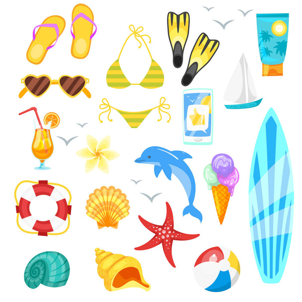 Vector cartoon style set of summer objects. - Vector, Image
