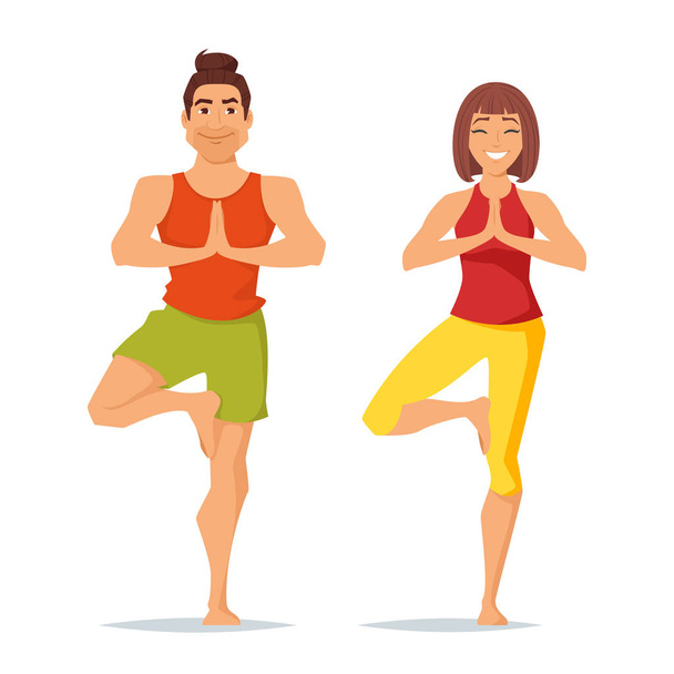 personnages homme et femme faisant du yoga
.  - Vecteur, image