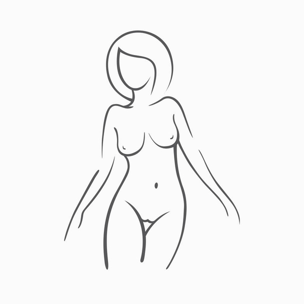 Seksikäs kunto alaston tyttö tyylikäs kuva. Intiimi seksikäs nainen, malli asennossa. Ihana bikinivyöhyke. Piirretty grafiikka suunnittelu, Abstraktio tausta
  - Vektori, kuva
