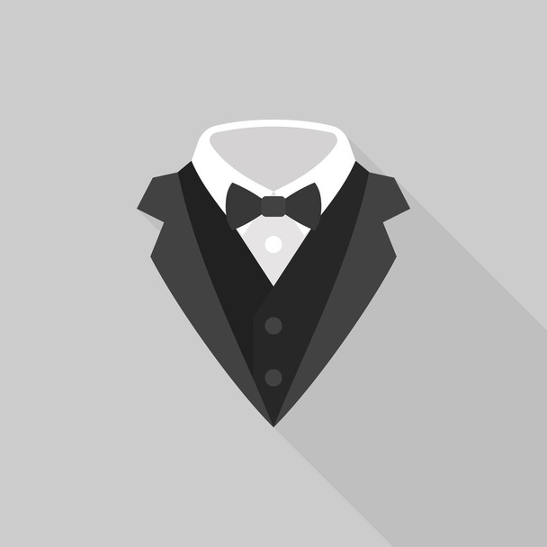 tuxedo with bow tie icon, flat design with long shadow - Vector, Imagen