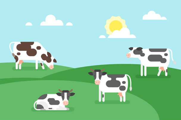 illustratie van koeien grazen in een veld. - Vector, afbeelding