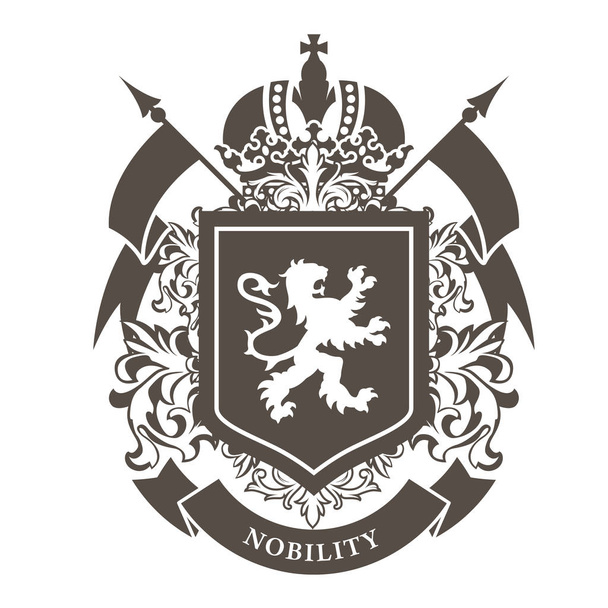 Royal blazon - luxurious coat of arms with lion on shield and cr - Vektori, kuva