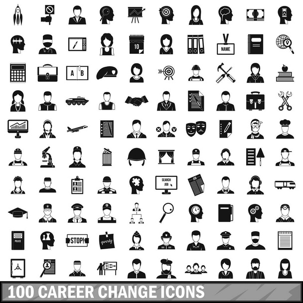 100 career change icons set, simple style - Vector, Image