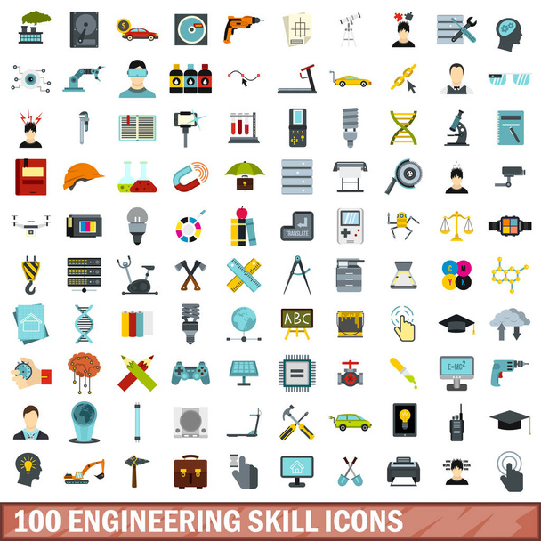Set di 100 icone di abilità ingegneristiche, in stile piatto
 - Vettoriali, immagini