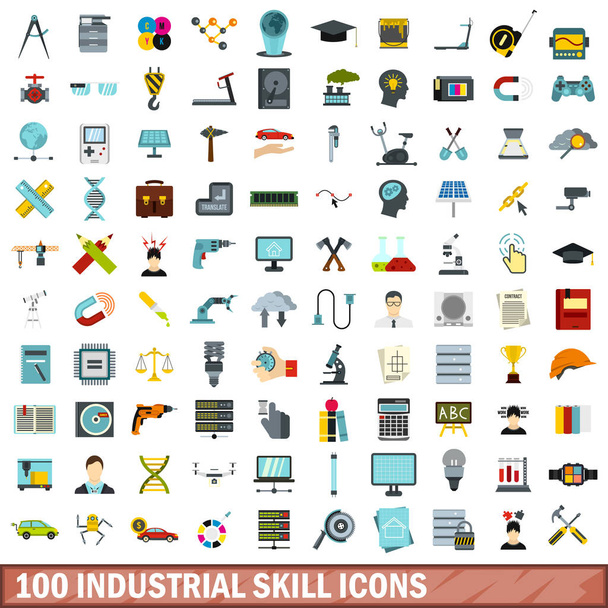 Set di 100 icone di abilità industriale, in stile piatto
 - Vettoriali, immagini