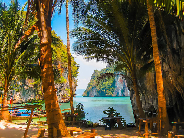 熱帯の風景。ライレイ、クラビ、タイ - 写真・画像
