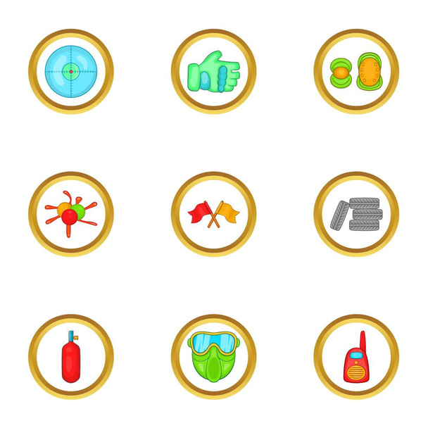 Paintball accessories icons set, cartoon style - Вектор, зображення