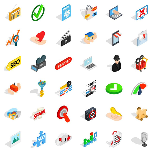 Computer protection icons set, isometric style - Vettoriali, immagini