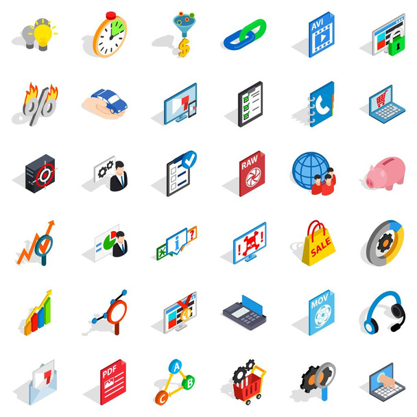 Data cloud icons set, isometric style - ベクター画像