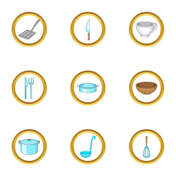 Kitchenware icons set, cartoon style - Vetor, Imagem