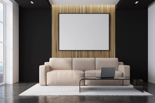 Beige sofa living room with a poster - Foto, Bild