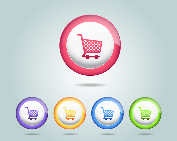 Vector Glossy Sphere Shop Basket Icon Button and multicolored - Vetor, Imagem