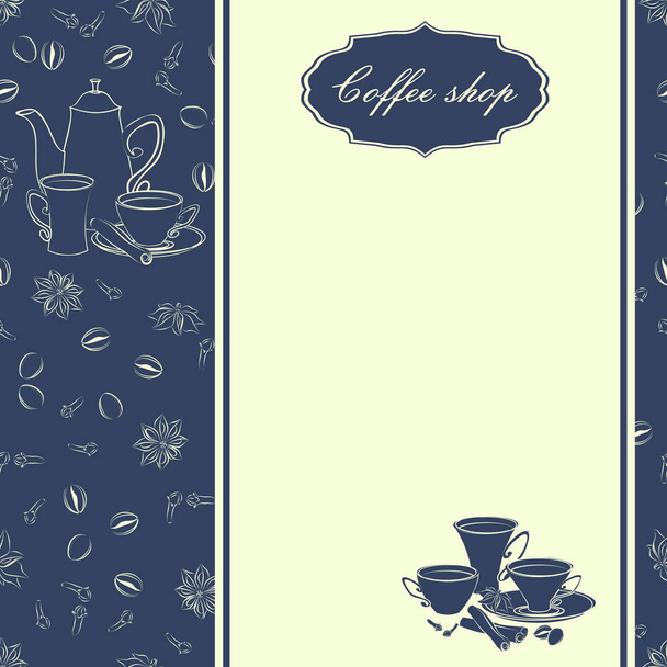 Backgrounds with coffee pots, cups and spices. - Vector, Image