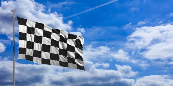 F1 hullámzó zászlaja, a kék ég. 3D-s illusztráció - Fotó, kép